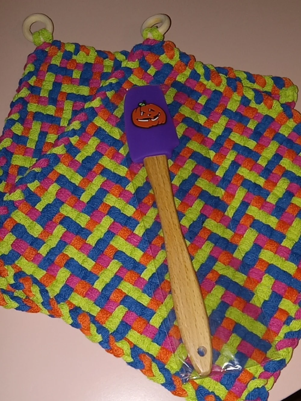 Colorful Hand Woven Halloween Potholder Set With Spatula 🎃🎃🎃
